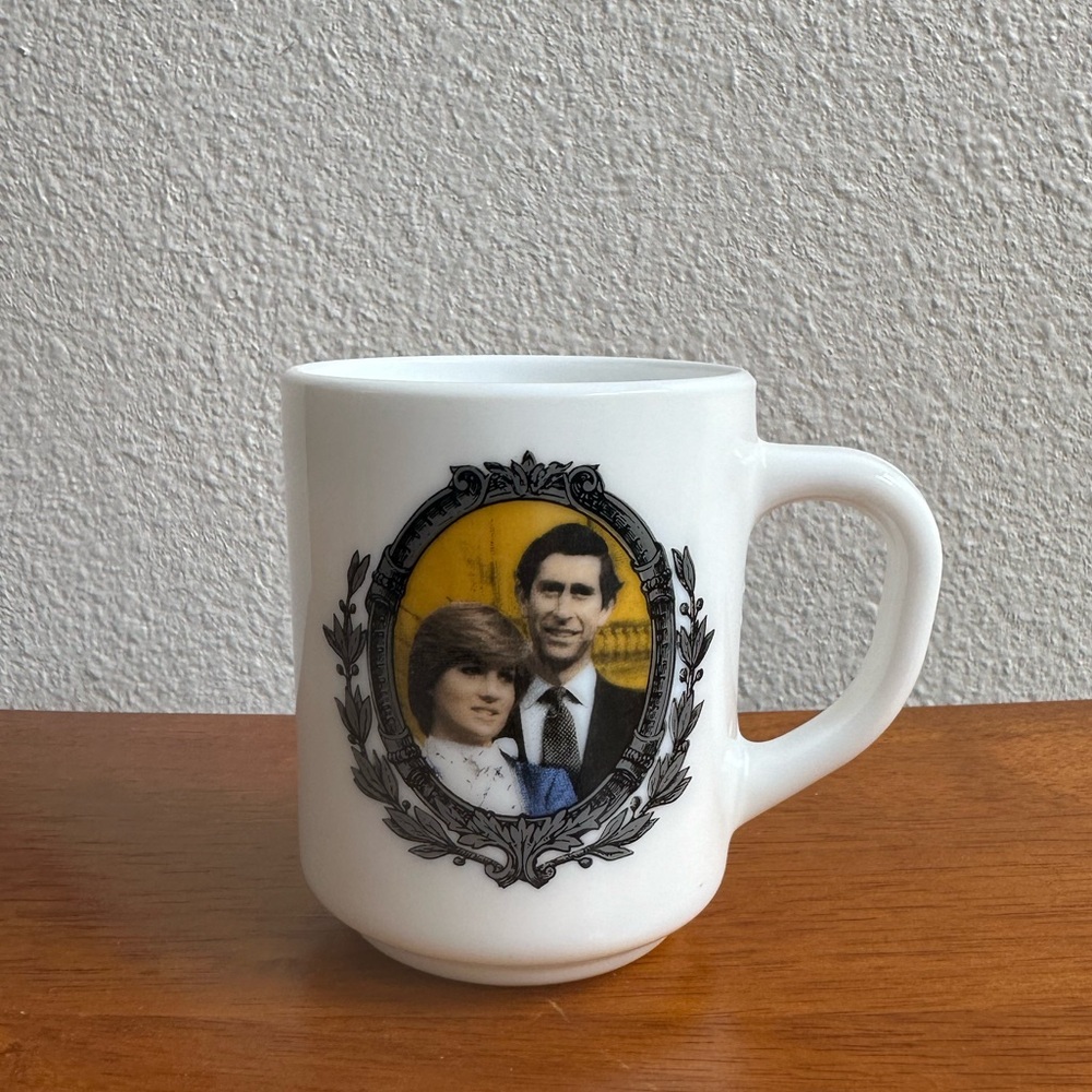 Royal Wedding Mug Cup Charles and Diana Milk Glass Mug Arcopal France Vintage